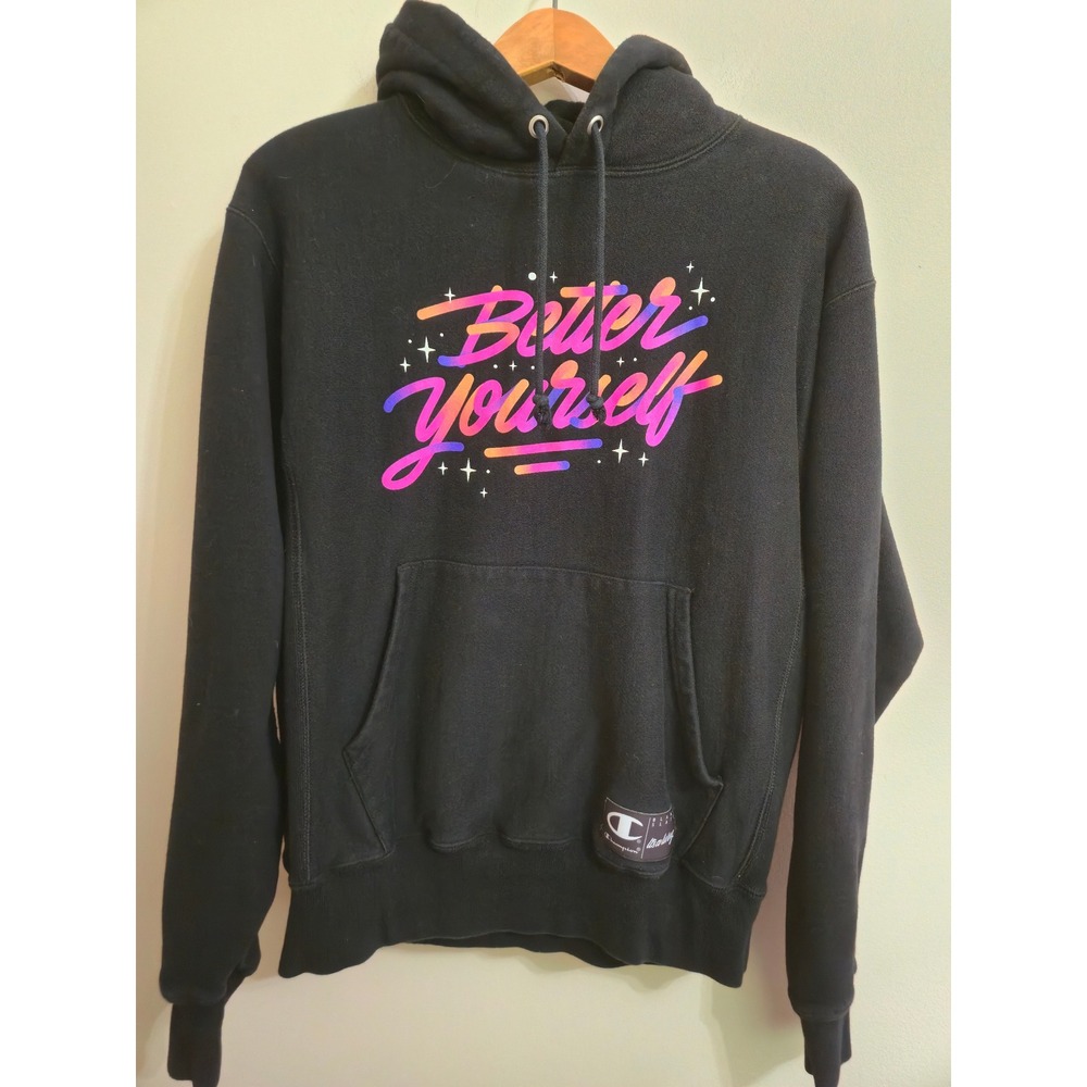 Champion Reverse Weave Better Yourself Blank Slate Hoodie Black Mens Medium GF68